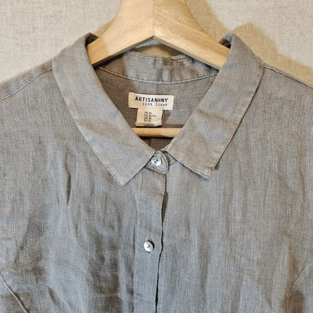 Artisan NY Grey Linen Top Womens XL Peplum Mother Of Pearl Classic Old Money - Picture 5 of 8
